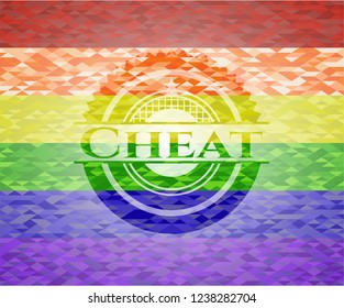 Cheat emblem on mosaic background with the colors of the LGBT flag