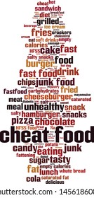 Cheat food word cloud concept. Collage made of words about cheat food. Vector illustration 