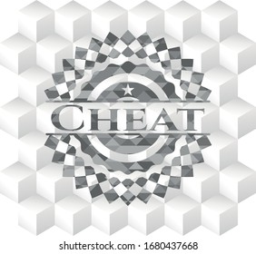 Cheat realistic grey emblem with cube white background