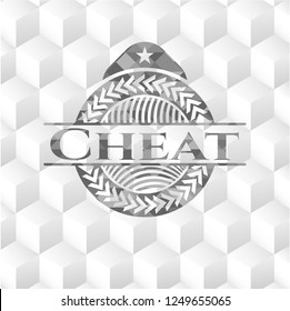 Cheat retro style grey emblem with geometric cube white background