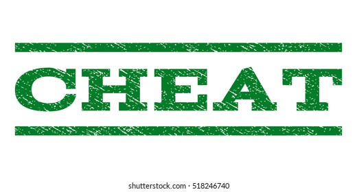 Cheat watermark stamp. Text caption between horizontal parallel lines with grunge design style. Rubber seal stamp with dirty texture. Vector green color ink imprint on a white background.