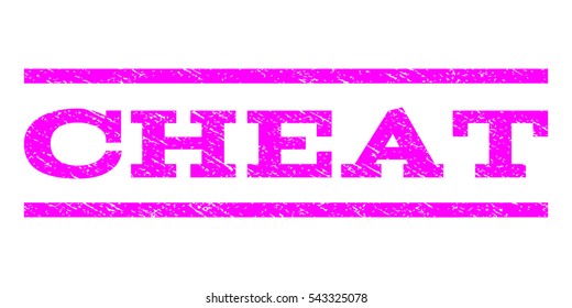 Cheat watermark stamp. Text caption between horizontal parallel lines with grunge design style. Rubber seal stamp with dirty texture. Vector magenta color ink imprint on a white background.