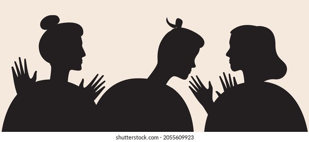 Cheating In A Couple, Jealousy In A Relationship. Silhouette Vector Stock Illustration. Relationship Problems, Stress And Distrust. Jealousy For A Mistress. Silhouette Illustration