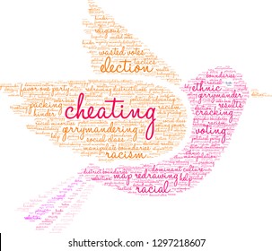 Cheating with Gerrymandering word cloud on a white background. 