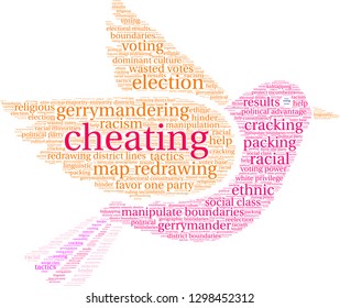Cheating with Gerrymandering word cloud on a white background. 