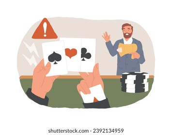 Cheating isolated concept vector illustration. Cheating in competition, unfaithful person, game cheats, casino sanctions, advantage play techniques, computer games, falsification vector concept.