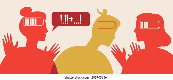Cheating and jealousy in a couple. Flat vector stock illustration. Negative emotions, aggressive conversation. Couple communication. Emotional dispus of people, feeling of jealousy