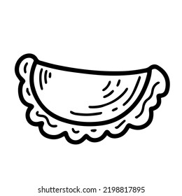 Cheburek, empanada doodle vector illustration. Fried pie with stuffing, fast food sketch element vector illustration in black and white hand drawn outline style