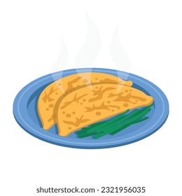 Cheburek. Fried in oil flat pastry patty stuffed with meat and spices. Vector graphic.