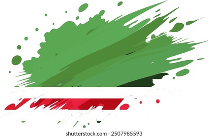 Chechen flag painted with Grunge brush stroke, watercolor flag style.