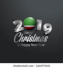 Chechen Republic Flag 2019 Merry Christmas Typography. New Year Abstract Celebration background