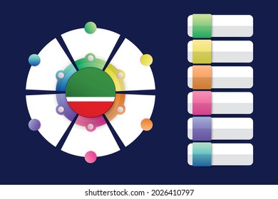 Bandera de la República Chechena con Diseño Infográfico Incorporado con forma redonda dividida. Ilustración vectorial.