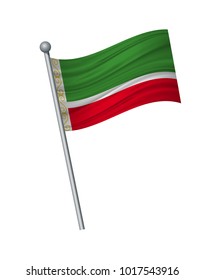 Chechen Republic flag on the flagpole. Official colors and proportion correctly. waving of Chechen Republic flag on flagpole, vector illustration isolate on white background.