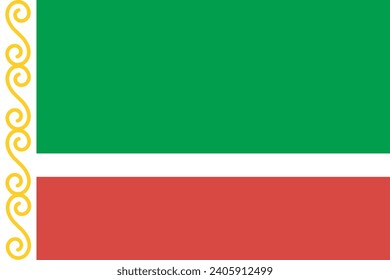 Bandera de Chechenia. La proporción oficial. Icono de marca. Color estándar. Tamaño estándar. Bandera rectangular. Ilustración del equipo. Ilustración digital. Ilustración vectorial.