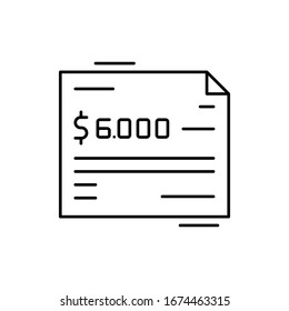 Check, 6000$, finance icon. Simple line, outline vector elements of business and finance icons for ui and ux, website or mobile application