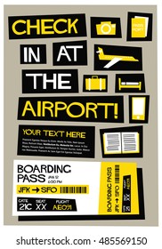 Check In At The Airport! (Flat Style Vector Illustration Quote Poster Design)