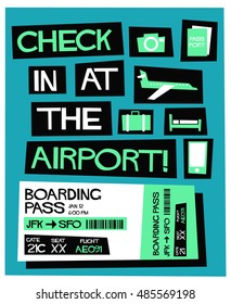 Check In At The Airport! (Flat Style Vector Illustration Quote Poster Design)