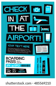 Check In At The Airport! (Flat Style Vector Illustration Quote Poster Design)