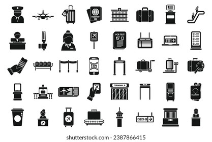 Check in airport icons set simple vector. Plane airport. People counter check