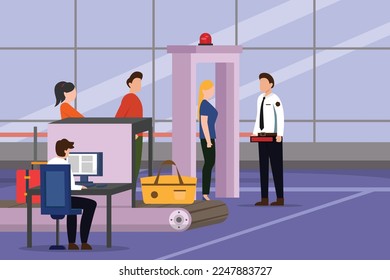 Check in airport people at security checkpoin 2d vector illustration concept for banner, website, illustration, landing page, flyer, etc