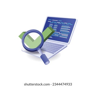 Check the application programming code flat and isometric illustration