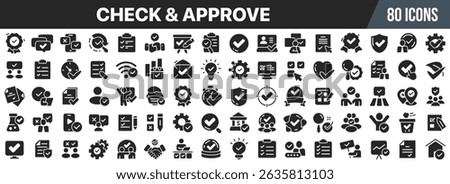 Check and approve black icons collection. Big UI icon set in a flat design. Vector illustration EPS10