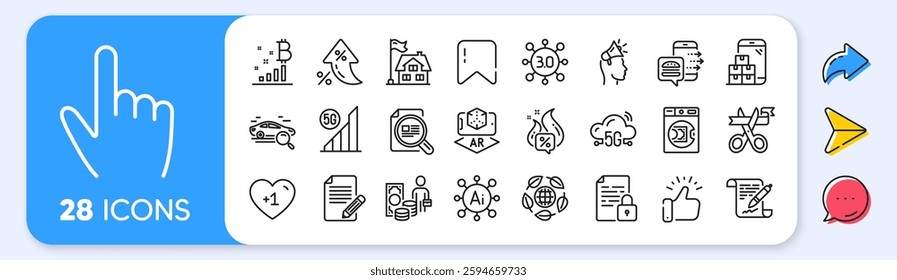 Check article, Article and Launder money line icons. Interest rate, AI generate, Inflation icons. Pack of 5g wifi, Lock, Building icon. Vector