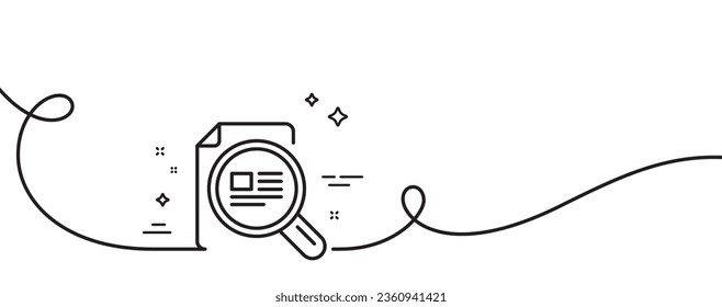 Check article line icon. Continuous one line with curl. Copyright sign. Magnifying glass symbol. Check article single outline ribbon. Loop curve pattern. Vector