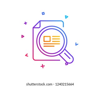 Check article line icon. Ð¡opyright sign. Magnifying glass symbol. Gradient line button. Check article icon design. Colorful geometric shapes. Vector