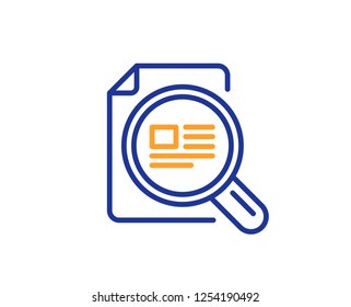 Check article line icon. Ð¡opyright sign. Magnifying glass symbol. Colorful outline concept. Blue and orange thin line color icon. Check article Vector