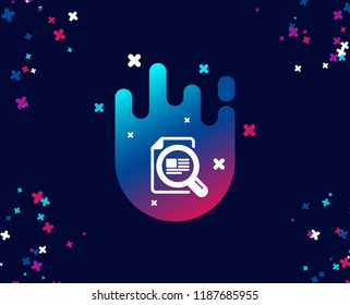 Check article simple icon. Ð¡opyright sign. Magnifying glass symbol. Cool banner with icon. Abstract shape with gradient. Vector