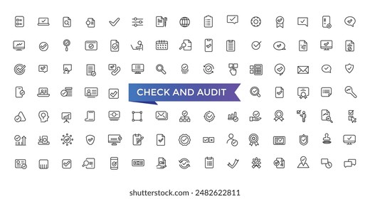 Check And Audit Line Icons set with editable stroke collection for web and ui. Line icons pack. Vector illustration.