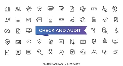 Check And Audit Line Icons set with editable stroke collection for web and ui. Line icons pack. Vector illustration.