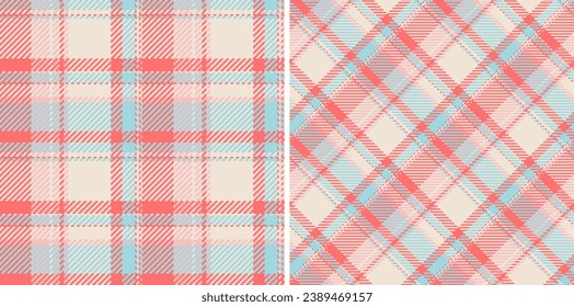 Check background fabric of plaid vector pattern with a seamless textile texture tartan set in vintage colors.