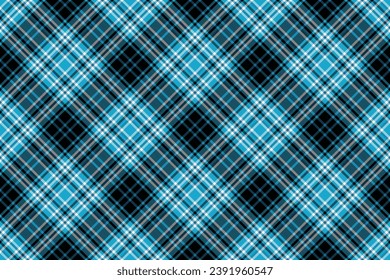 Check background pattern of seamless plaid vector with a textile tartan fabric texture in cyan and black colors.