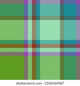 Check background textile of seamless fabric tartan with a plaid texture vector pattern in turquoise and green colors.