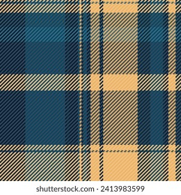 Check background texture of plaid vector fabric with a pattern tartan textile seamless in cyan and orange colors.