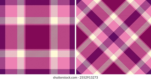 Check background texture of tartan textile fabric with a vector seamless pattern plaid. Set in novelty colours. Stylish oilcloth for kitchen decor.