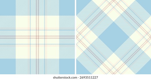 Check background texture of vector textile pattern with a seamless fabric tartan plaid. Set in summer colours for symmetry tissue designs in fashion.