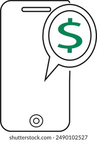 Ilustración vectorial de iconos de saldo de cheque, icono de banca móvil, icono de saldo móvil, icono de saldo de cheque, arte e ilustración, dólar en teléfono, saldo digital, pago por teléfono, pago en línea