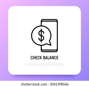 Marque el balance en el icono de la línea delgada del smartphone. Ilustración vectorial moderna.