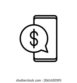 Check balance on smartphone thin line icon. Modern vector illustration.