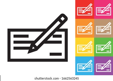 Check. Bank Draft. Line Icon With Different Color Background.