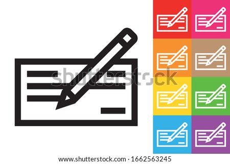 Check. Bank Draft. Line Icon With Different Color Background.