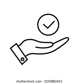 Check best option in hand icon in flat style. Service offer symbol in black isolated on white background. Simple abstract icon in black Vector illustration for graphic design, Web, app, UI, mobile app