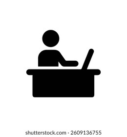 Check In Black Filled Icon Minimal Person with Desk Symbol
