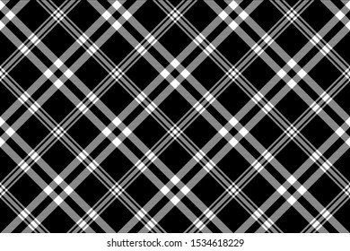 Check black white plaid diagonal texture seamless pattern. Vector illustration.