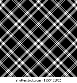 Check black white plaid diagonal texture seamless pattern. Vector illustration.