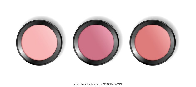 Check blush powder compact palette realistic isolated on white background. Decorative cosmetics. Face powder or eye shadows in black box. Vector illustration 庫存向量圖