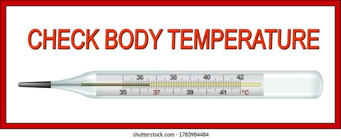 Check body temperature banner with a vintage mercury thermometer